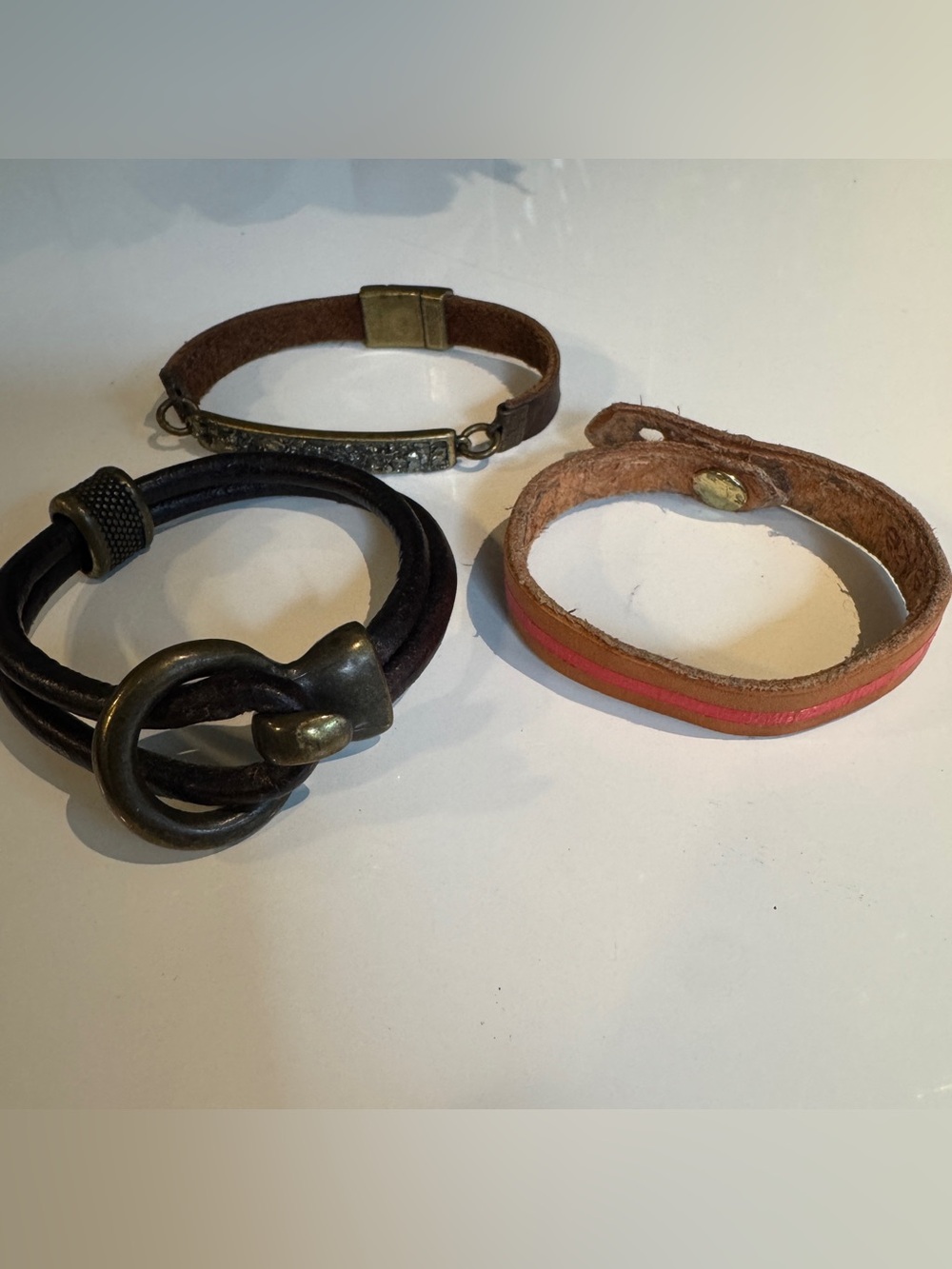 Boho Leather Bracelet Lot of 3 Mixed Metal Cuff Wrap Bracelets